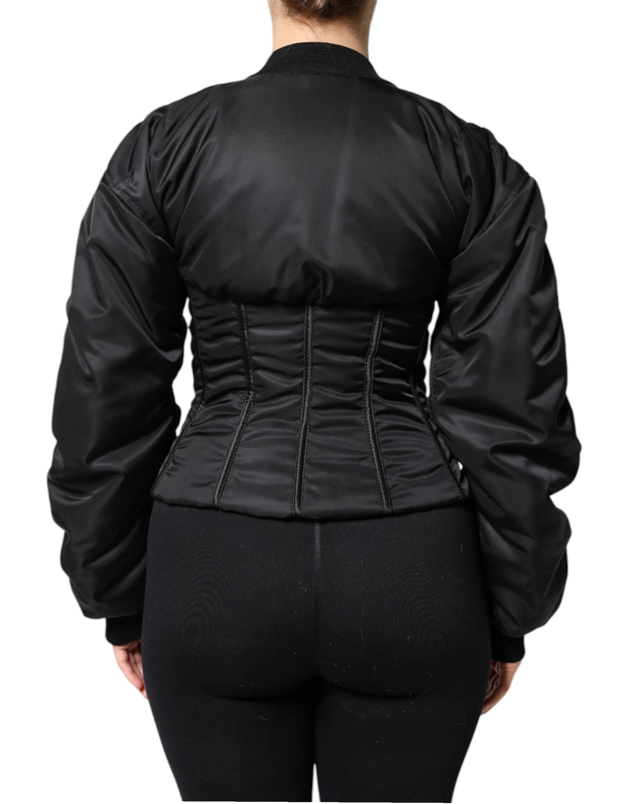 Black Nylon Full Zip Bustier Corset Jacket