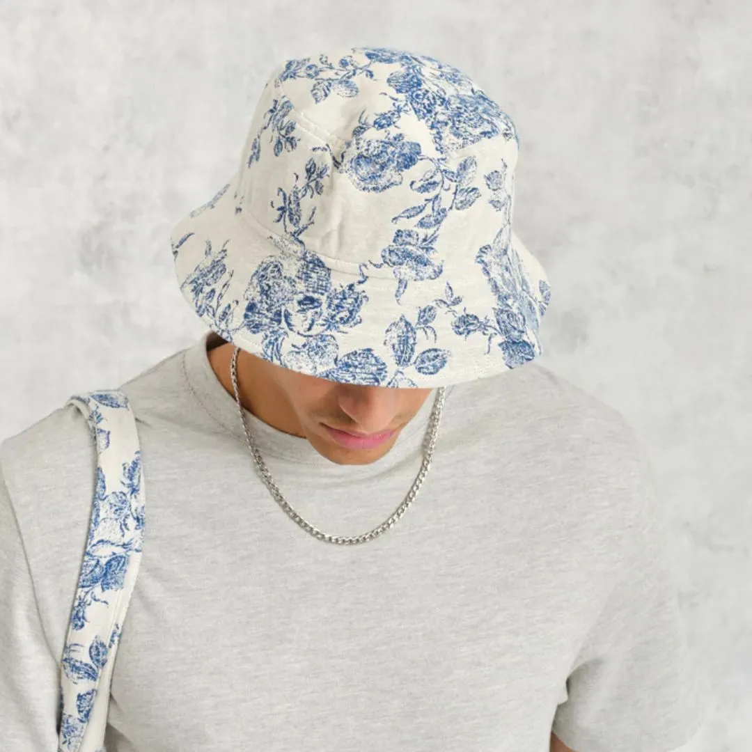 Bucket Hat Floral Jacquard (Ecru   Blue)