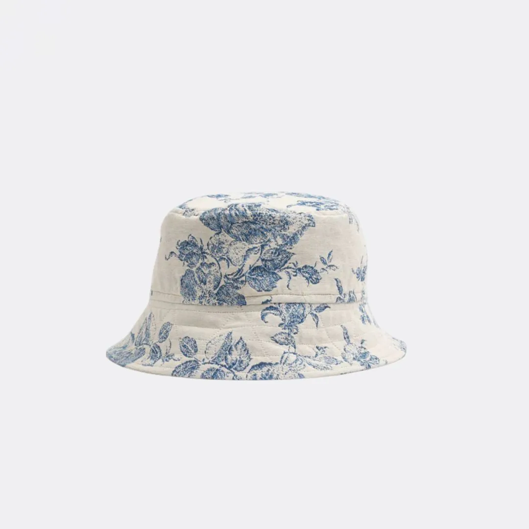 Bucket Hat Floral Jacquard (Ecru Blue)