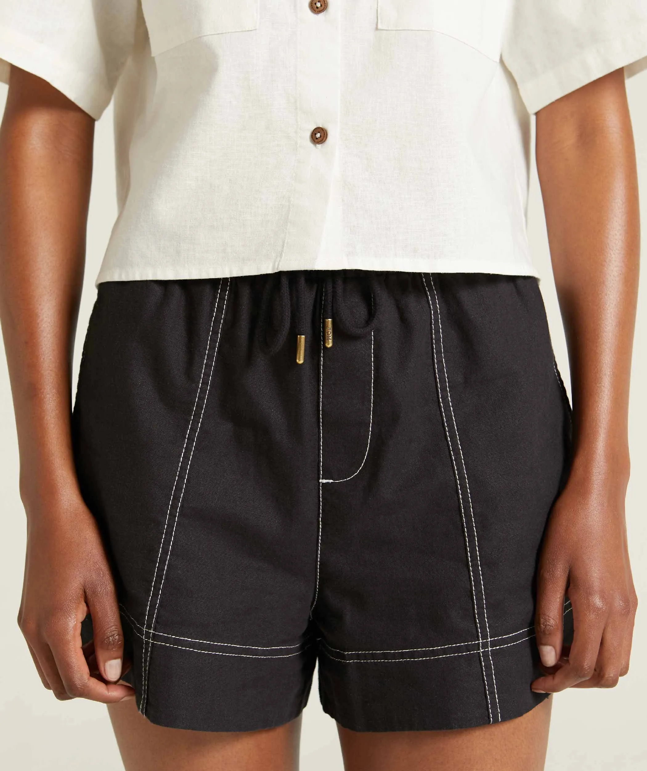 Ladies Linen Blend Drawcord Shorts - Dark Ink