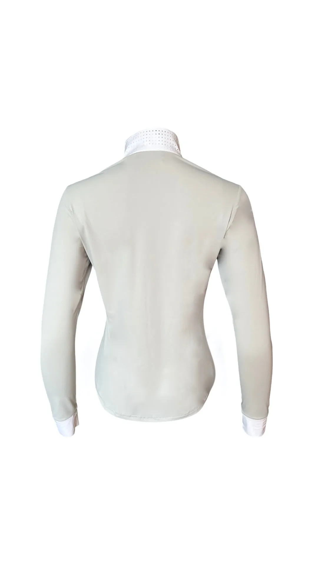 Long Sleeve Bib Show Shirt- Stone/ White