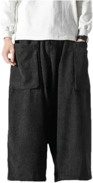 Men's Corduroy Casual Wide Leg Pants Solid Color Loose Elastic Waist Straight Harem Trousers