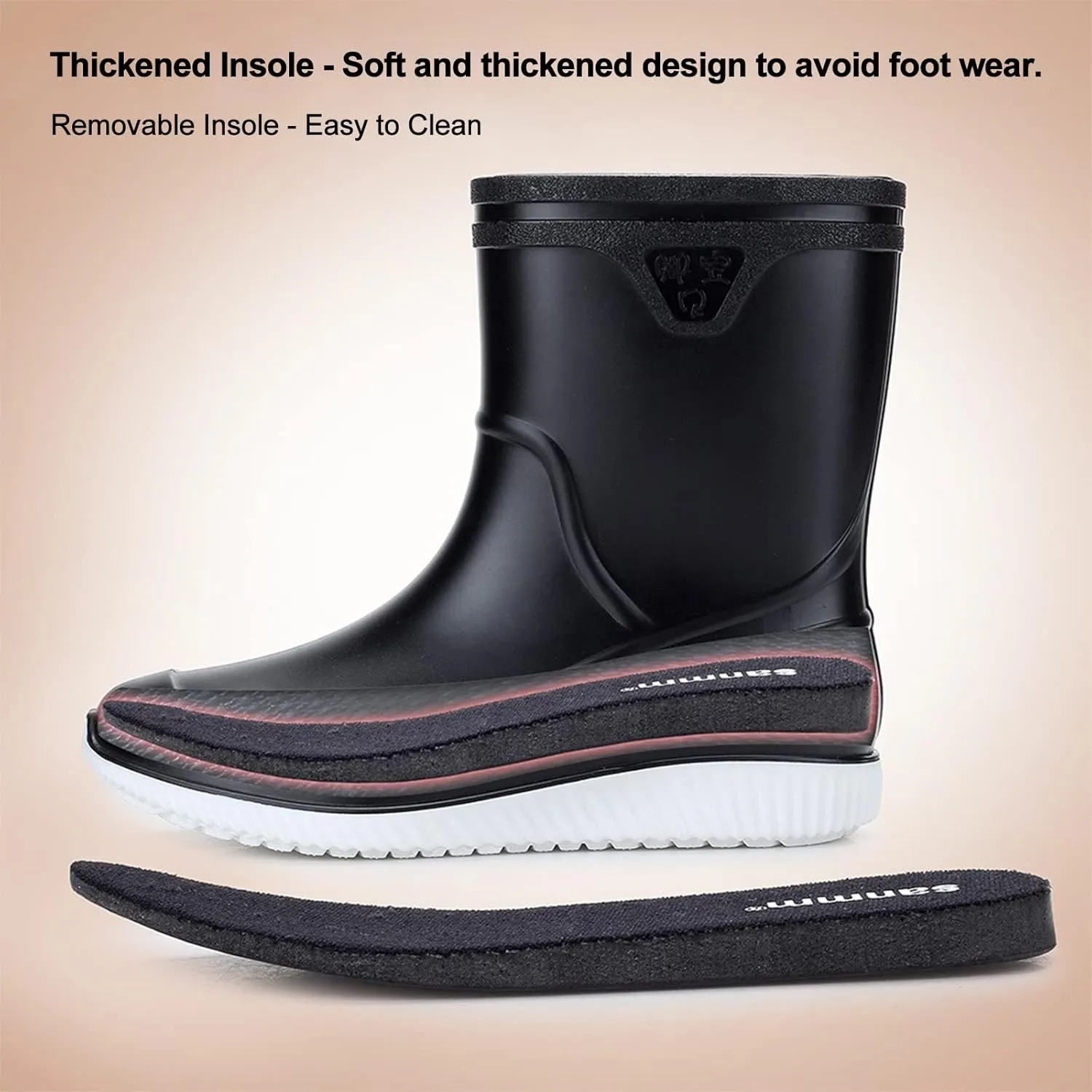 Mens Rain Boots Slip On Non-Slip Rubber Waterproof Ankle Boots Rain Shoes