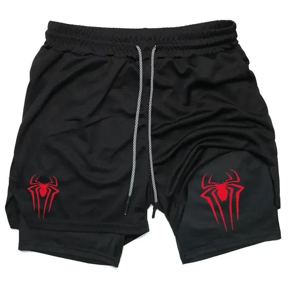Men's Spider Print 2-in-1 Sports Compression Shorts
