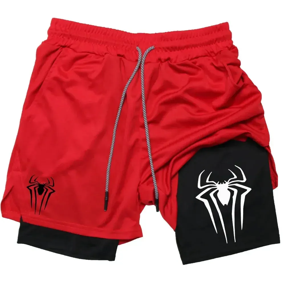 Men's Spider Print 2-in-1 Sports Compression Shorts