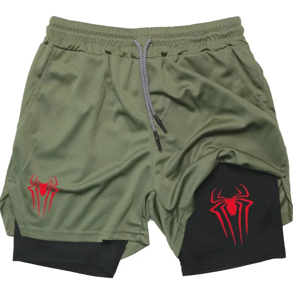 Men's Spider Print 2-in-1 Sports Compression Shorts