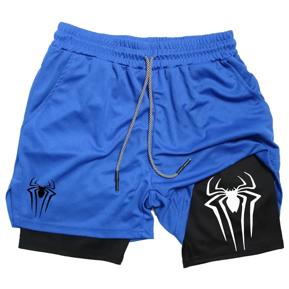 Men's Spider Print 2-in-1 Sports Compression Shorts
