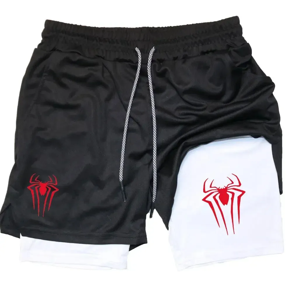 Men's Spider Print 2-in-1 Sports Compression Shorts