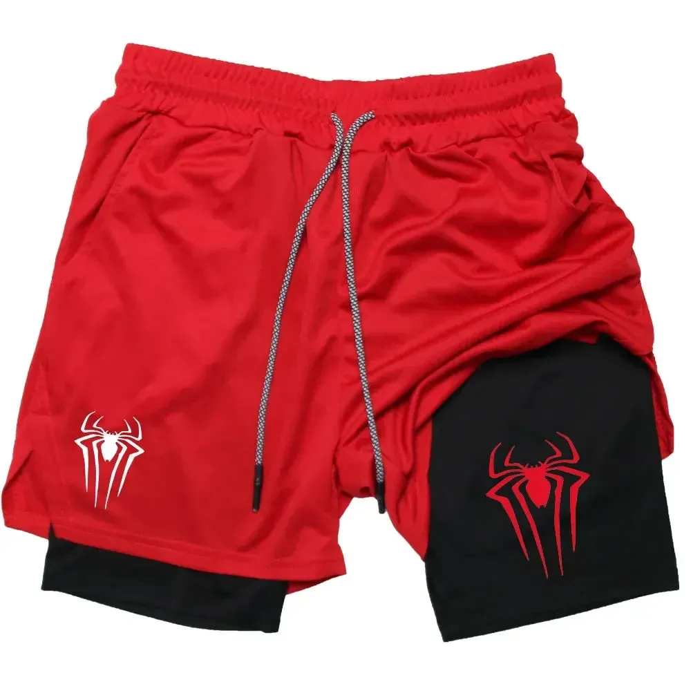 Men's Spider Print 2-in-1 Sports Compression Shorts