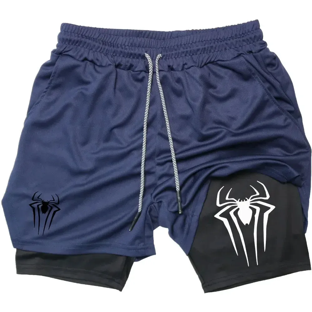 Men's Spider Print 2-in-1 Sports Compression Shorts
