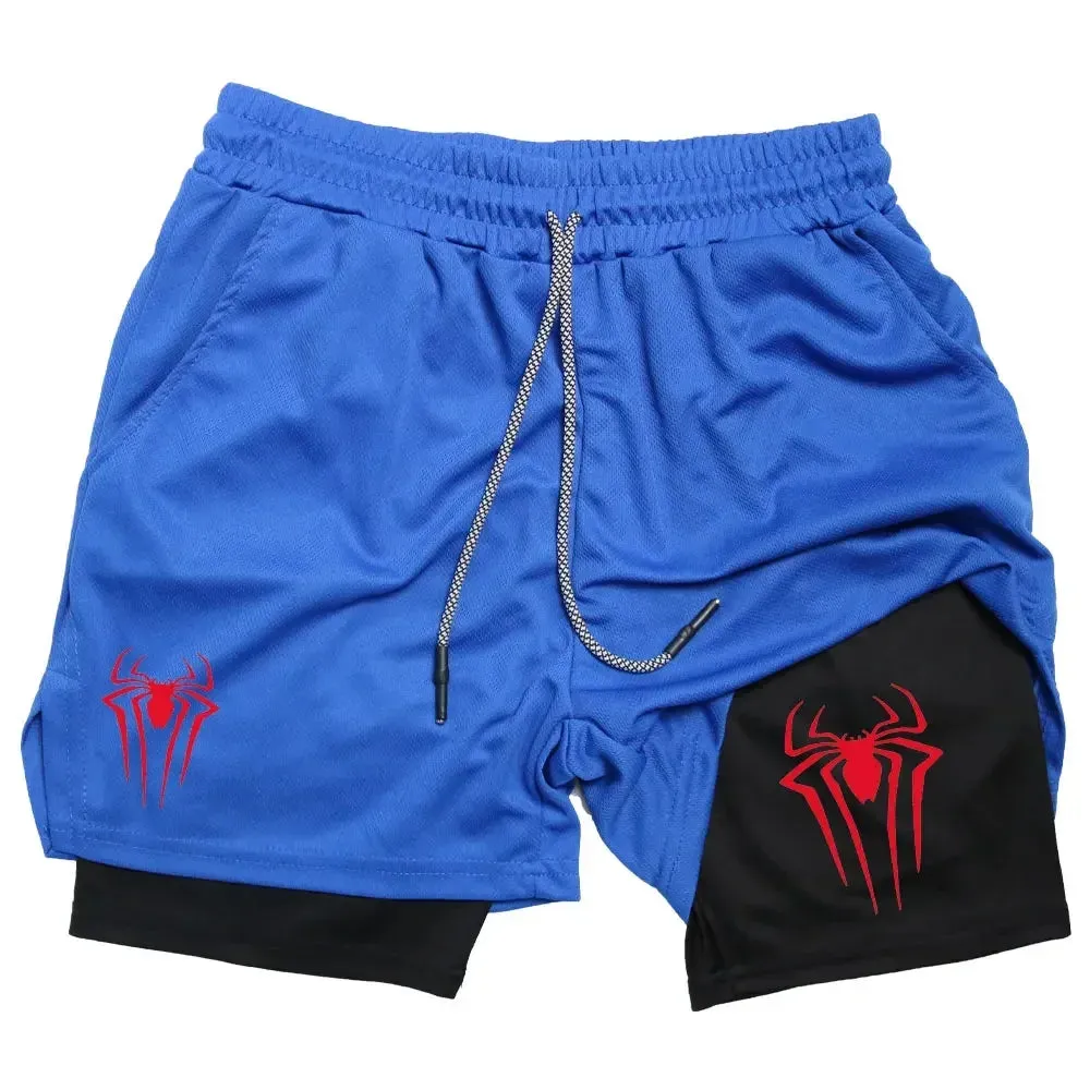 Men's Spider Print 2-in-1 Sports Compression Shorts