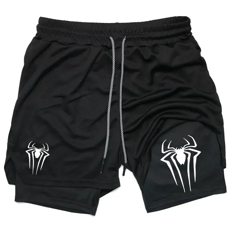 Men's Spider Print 2-in-1 Sports Compression Shorts