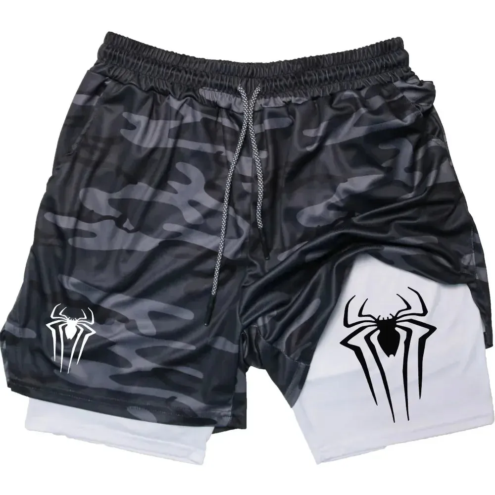 Men's Spider Print 2-in-1 Sports Compression Shorts