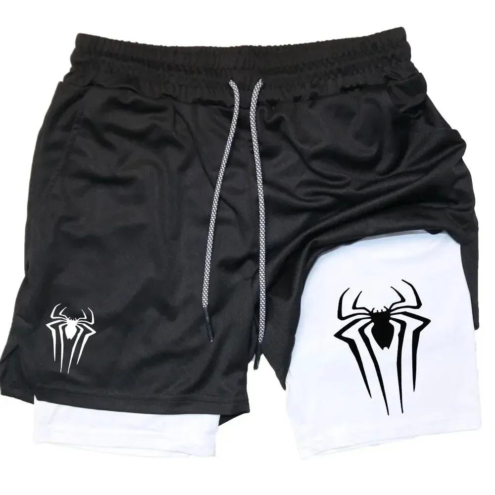 Men's Spider Print 2-in-1 Sports Compression Shorts