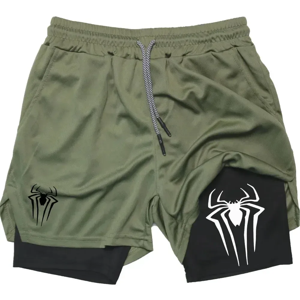 Men's Spider Print 2-in-1 Sports Compression Shorts