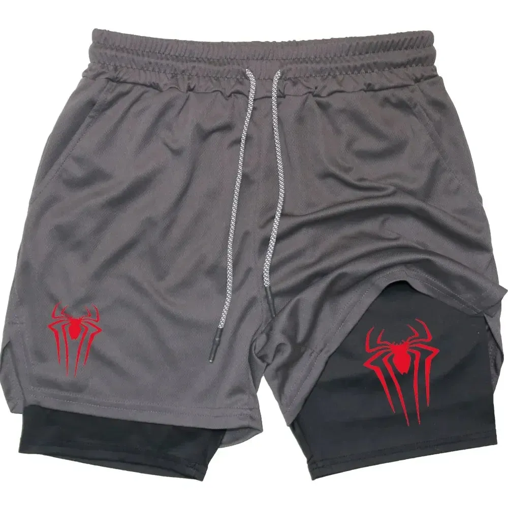 Men's Spider Print 2-in-1 Sports Compression Shorts