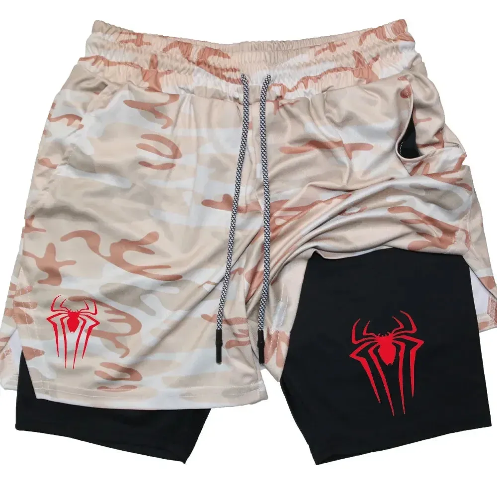 Men's Spider Print 2-in-1 Sports Compression Shorts