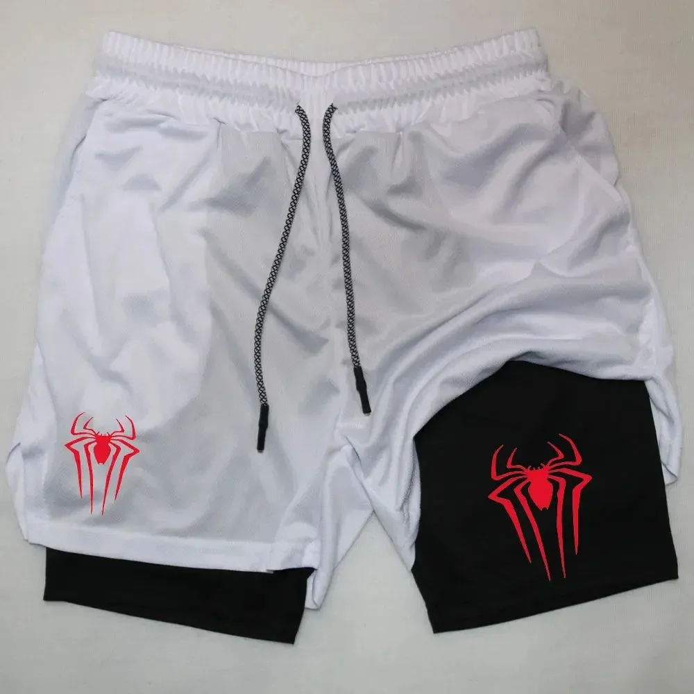 Men's Spider Print 2-in-1 Sports Compression Shorts