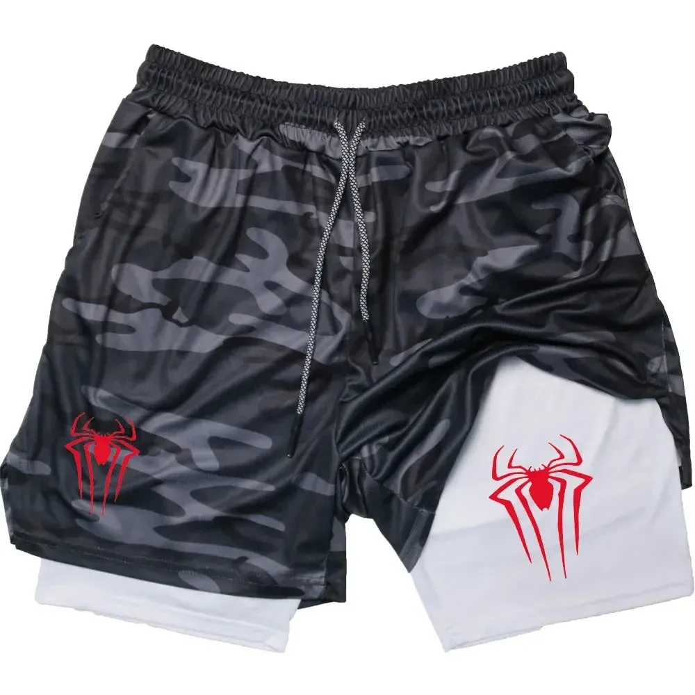 Men's Spider Print 2-in-1 Sports Compression Shorts