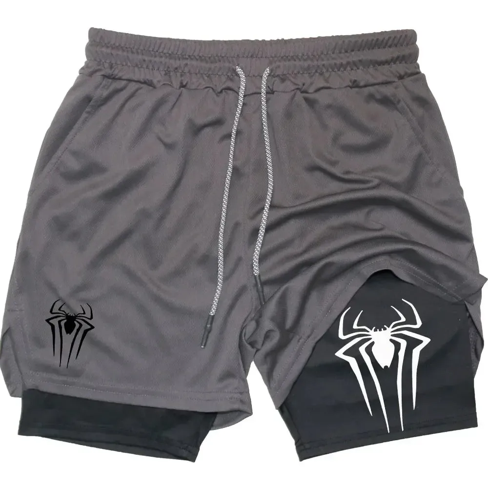 Men's Spider Print 2-in-1 Sports Compression Shorts