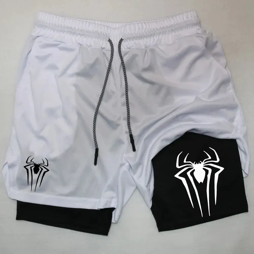 Men's Spider Print 2-in-1 Sports Compression Shorts