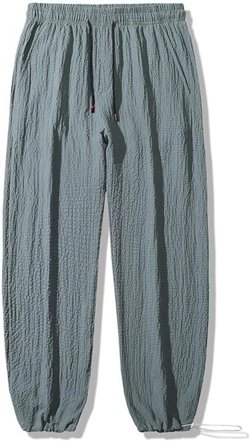 Men's Summer Harem Pants Casual Loose Drawstring Elastic Waist Casual Trousers with Pockets