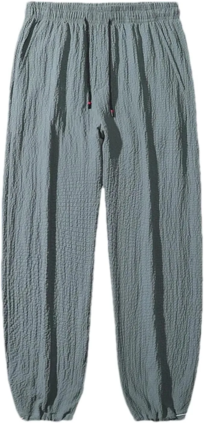 Men's Summer Harem Pants Casual Loose Drawstring Elastic Waist Casual Trousers with Pockets