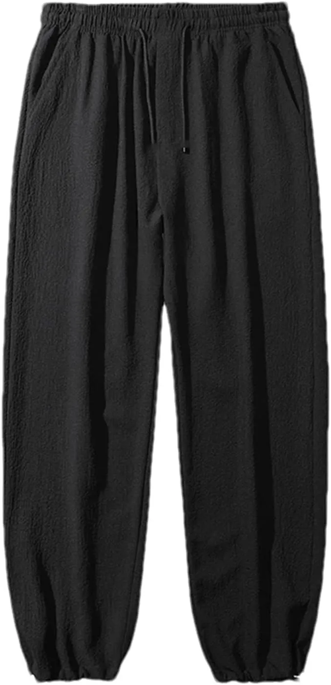 Men's Summer Harem Pants Casual Loose Drawstring Elastic Waist Casual Trousers with Pockets