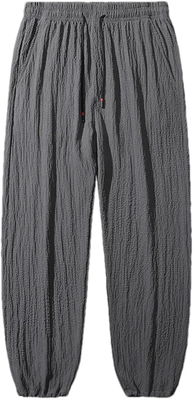 Men's Summer Harem Pants Casual Loose Drawstring Elastic Waist Casual Trousers with Pockets