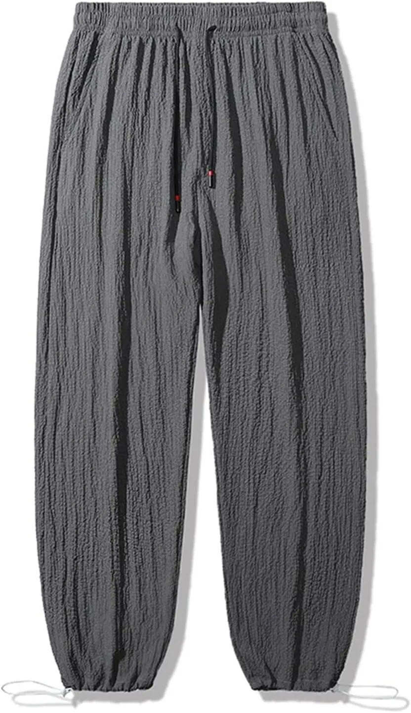 Men's Summer Harem Pants Casual Loose Drawstring Elastic Waist Casual Trousers with Pockets