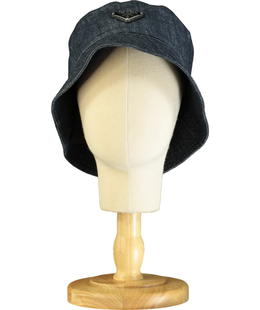 Prada Blue Denim Logo Patch Bucket Hat