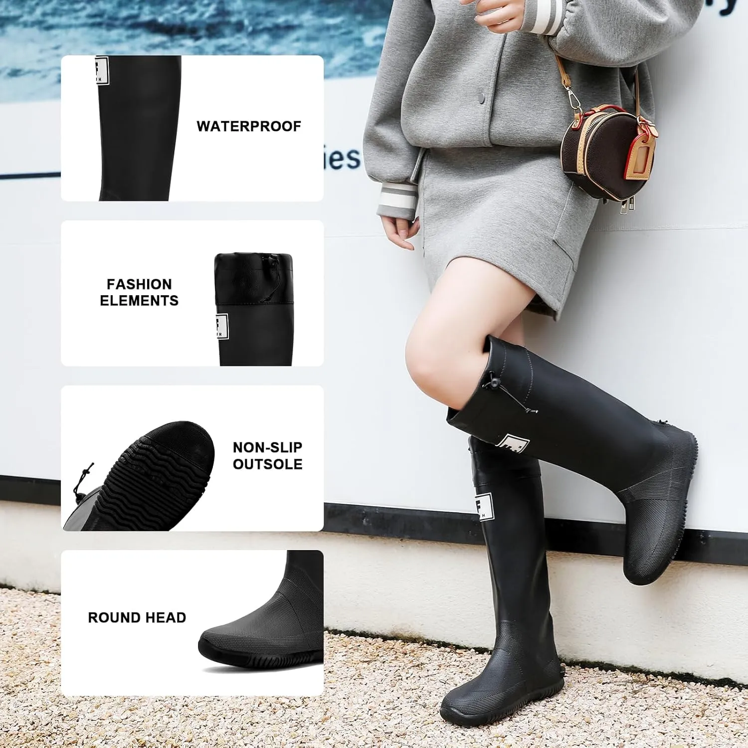 Rain Boots for Men and Women, Waterproof Rubber Boots Anti-Slip Garden Boots Durable Slip Resistant Muck Boots, Comfort Fishing Boots Knee High Work Boots for Outdoor