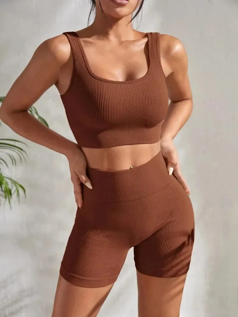 Seamless Ribbed Yoga Set - 2 Piece Workout Outfit