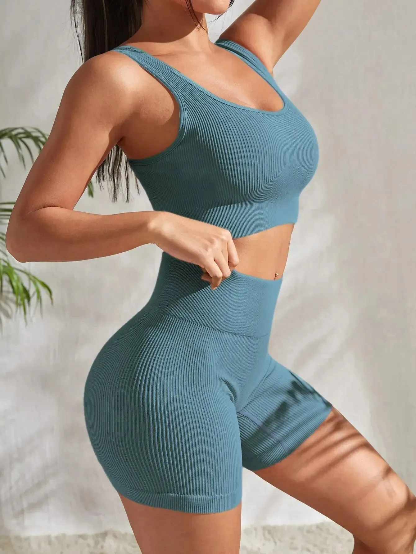 Seamless Ribbed Yoga Set - 2 Piece Workout Outfit