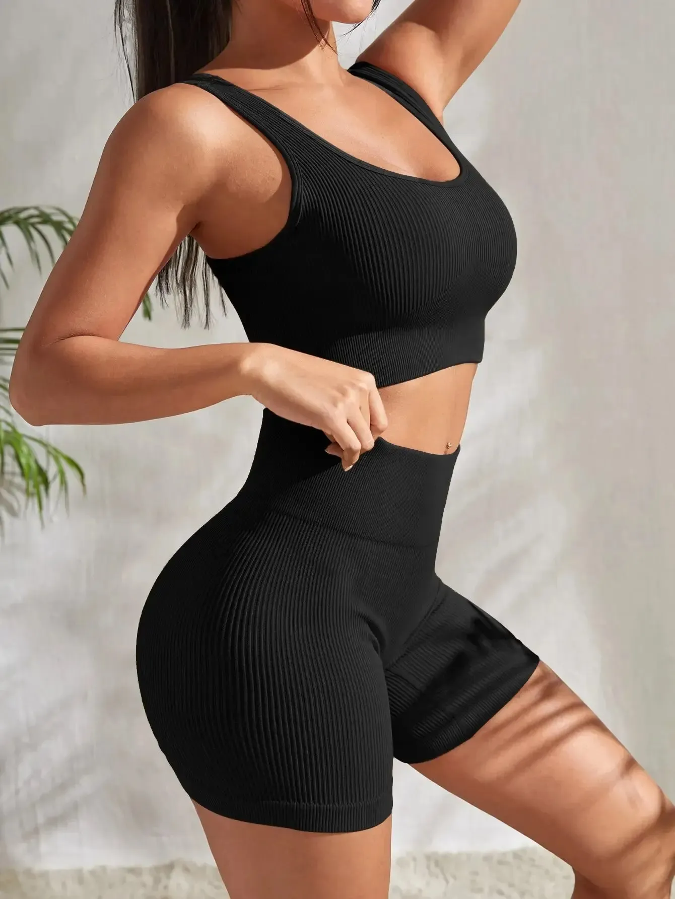 Seamless Ribbed Yoga Set - 2 Piece Workout Outfit