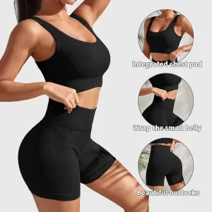 Seamless Ribbed Yoga Set - 2 Piece Workout Outfit