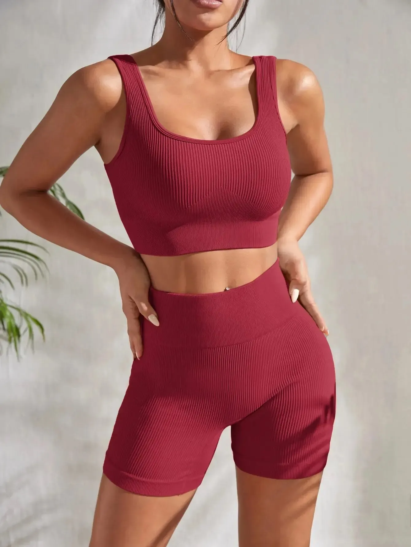 Seamless Ribbed Yoga Set - 2 Piece Workout Outfit
