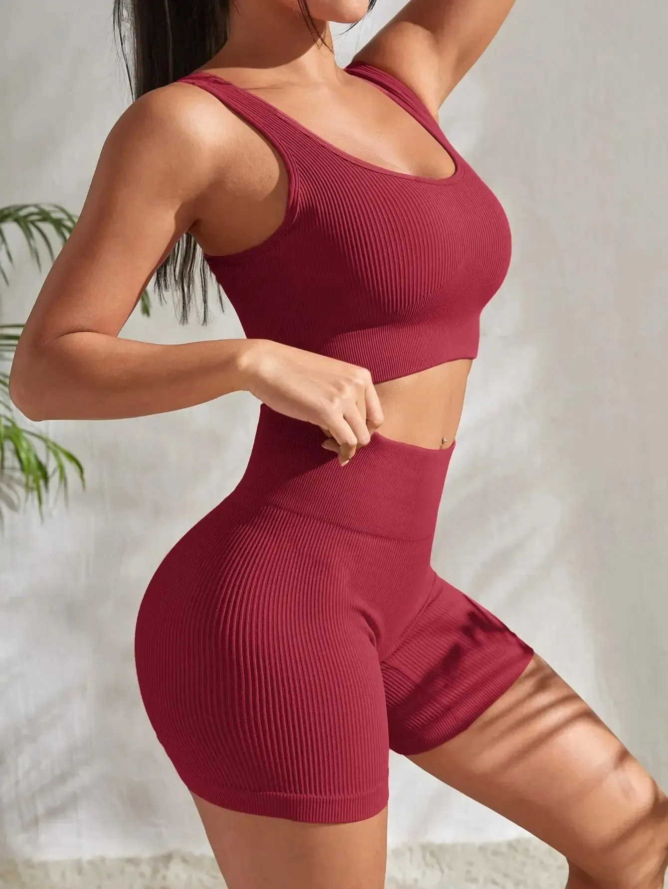 Seamless Ribbed Yoga Set - 2 Piece Workout Outfit