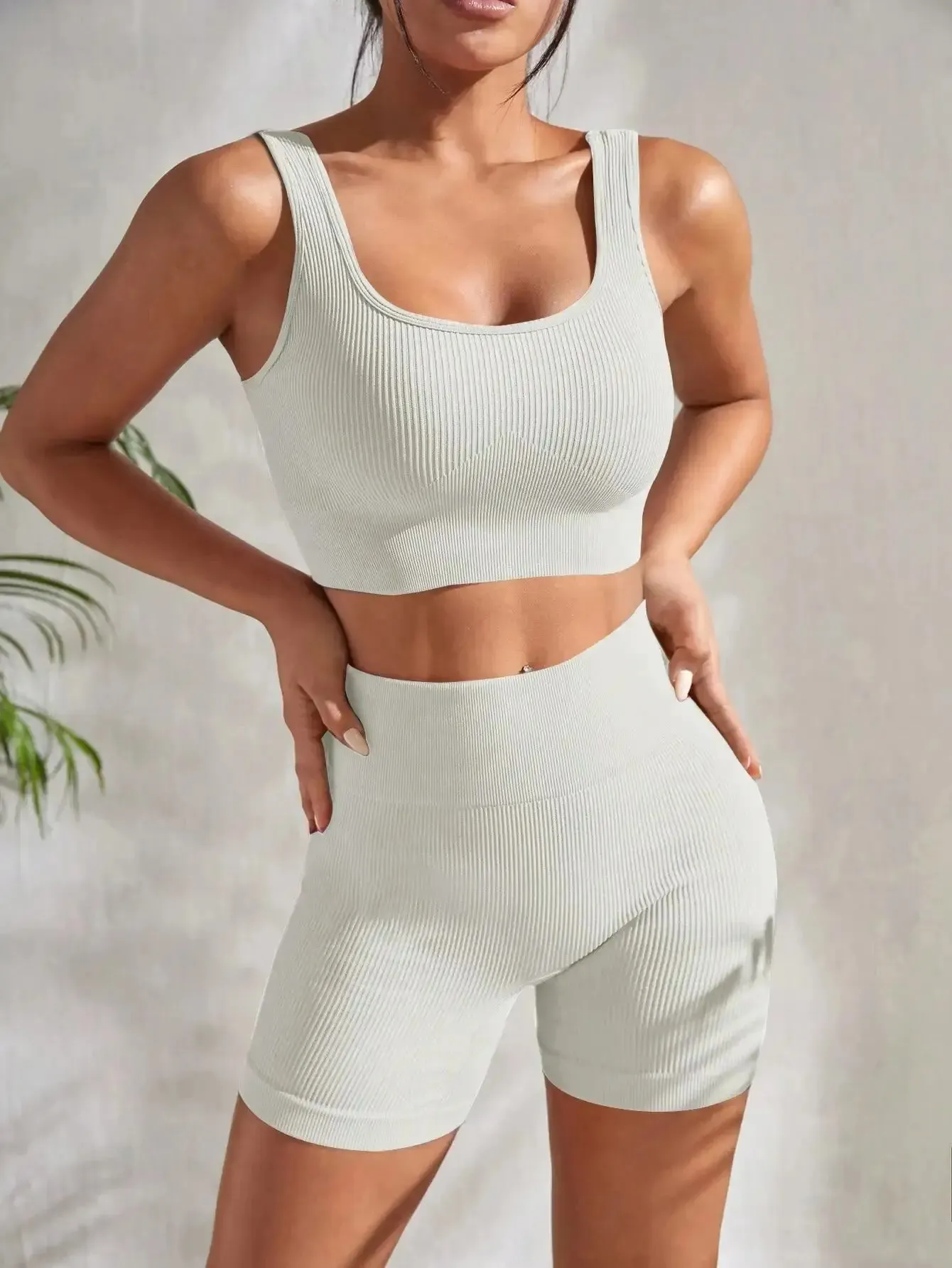 Seamless Ribbed Yoga Set - 2 Piece Workout Outfit
