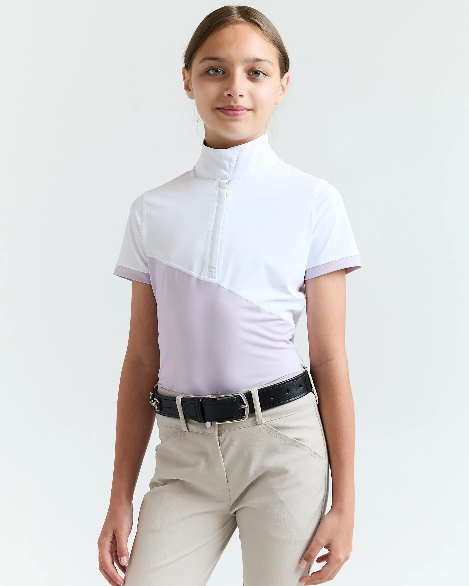 Short Sleeve Asymm Show Shirt - Pale Lilac/ White