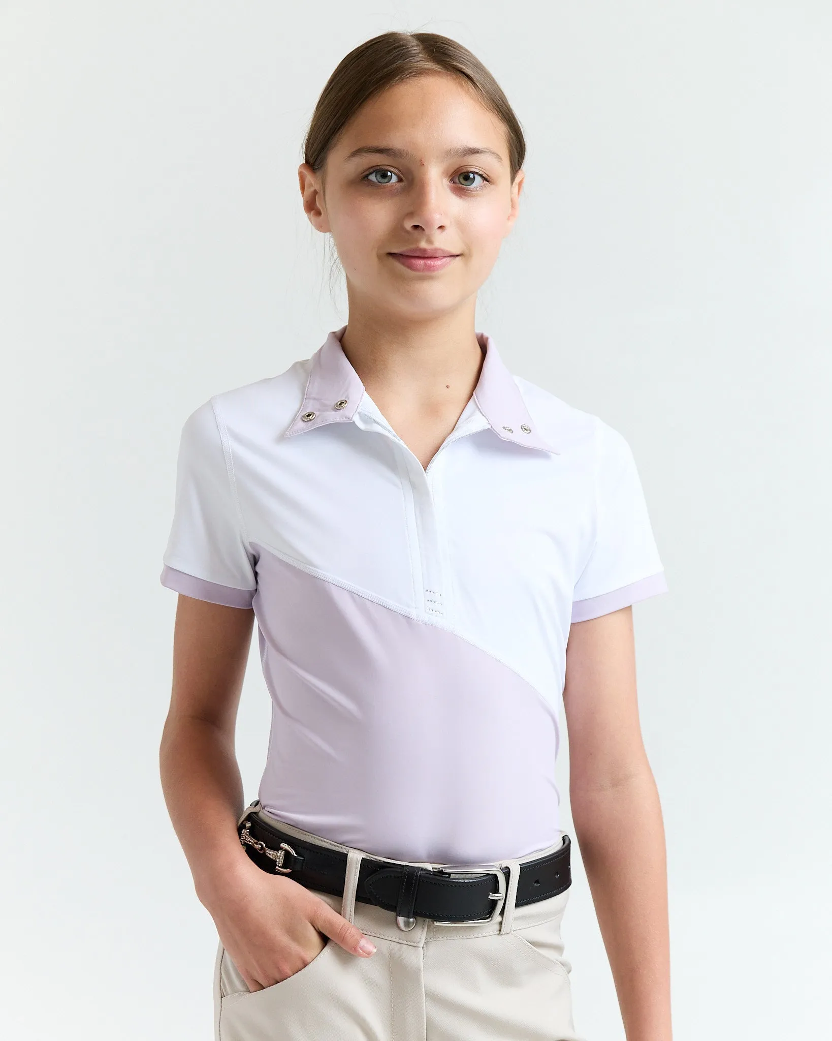 Short Sleeve Asymm Show Shirt - Pale Lilac/ White