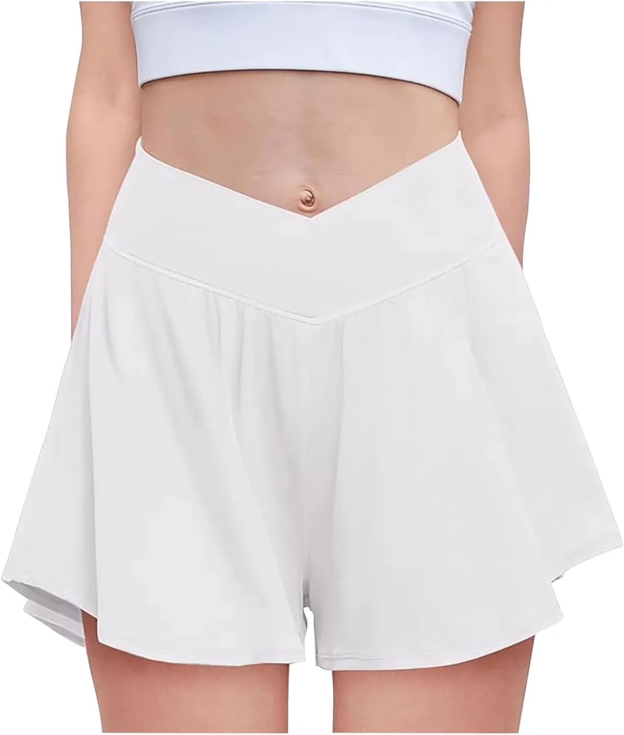 Shorts for Women Trendy Summer Sports Tummy Control High Waisted Solid Casual Flowy Pockets Tennis Skirts with Shorts