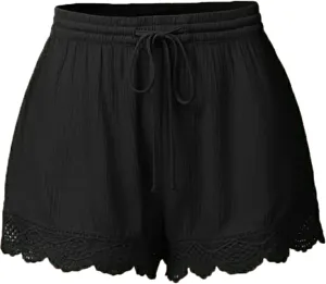 Summer Shorts for Women 2024 Elastic High Waist Shorts Lace Trim Casual Quick Dry Athletic Shorts Homewear Short Pants