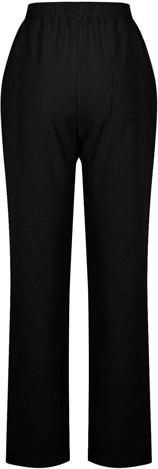 Women Casual Long Pants with Pockets Drawstring Elastic Waist Straight Leg Trousers 2025 Spring Summer Outfits