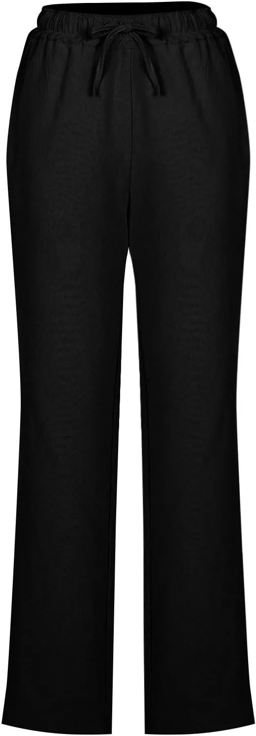 Women Casual Long Pants with Pockets Drawstring Elastic Waist Straight Leg Trousers 2025 Spring Summer Outfits