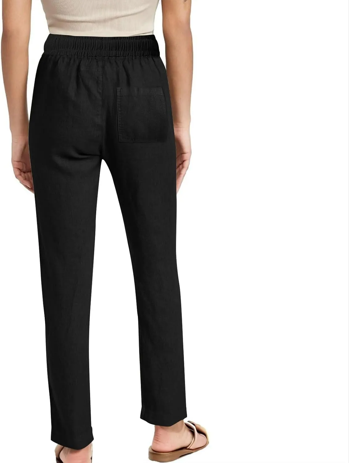 Women Casual Long Pants with Pockets Drawstring Elastic Waist Straight Leg Trousers 2025 Spring Summer Outfits