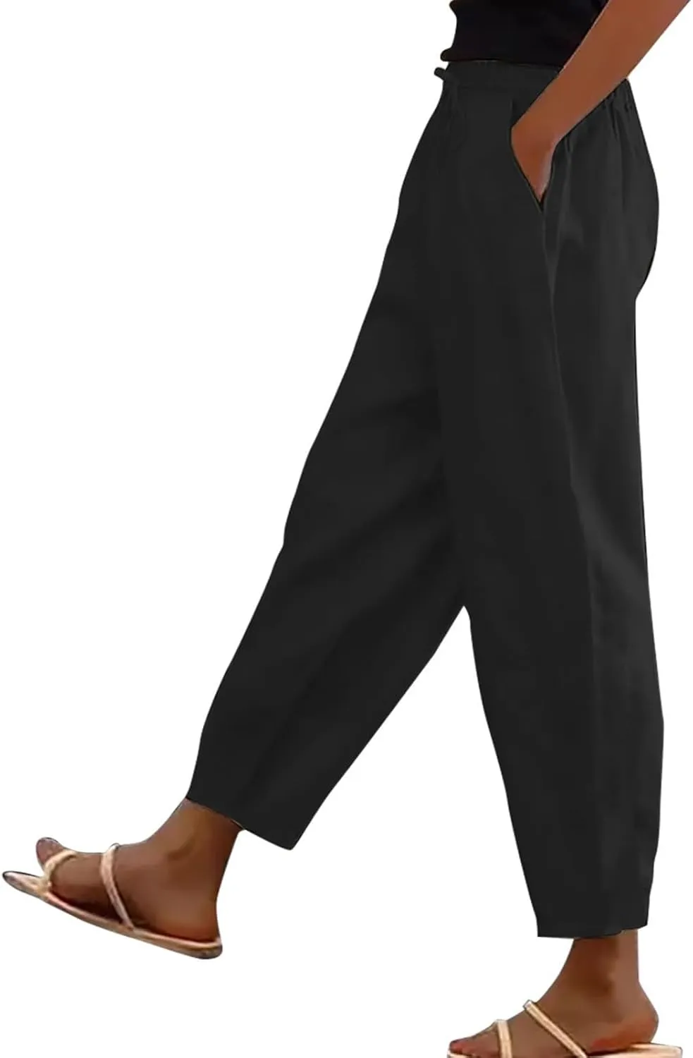 Women's High Waisted Straight Leg Pants Stretchy Business Casual Beach Pants Plus Size Work Trousers with Pockets