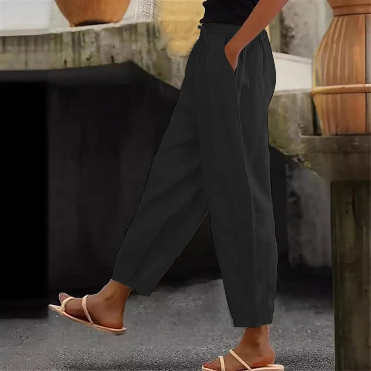 Women's High Waisted Straight Leg Pants Stretchy Business Casual Beach Pants Plus Size Work Trousers with Pockets