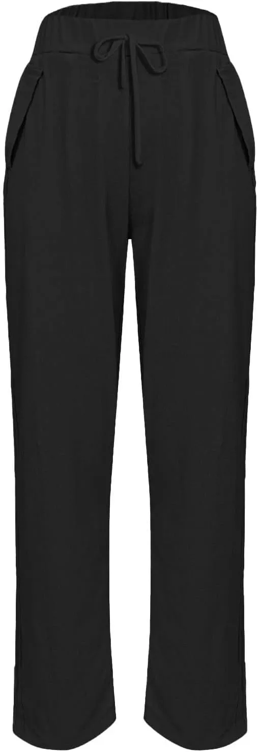 Women's High Waisted Straight Leg Pants Stretchy Business Casual Beach Pants Plus Size Work Trousers with Pockets