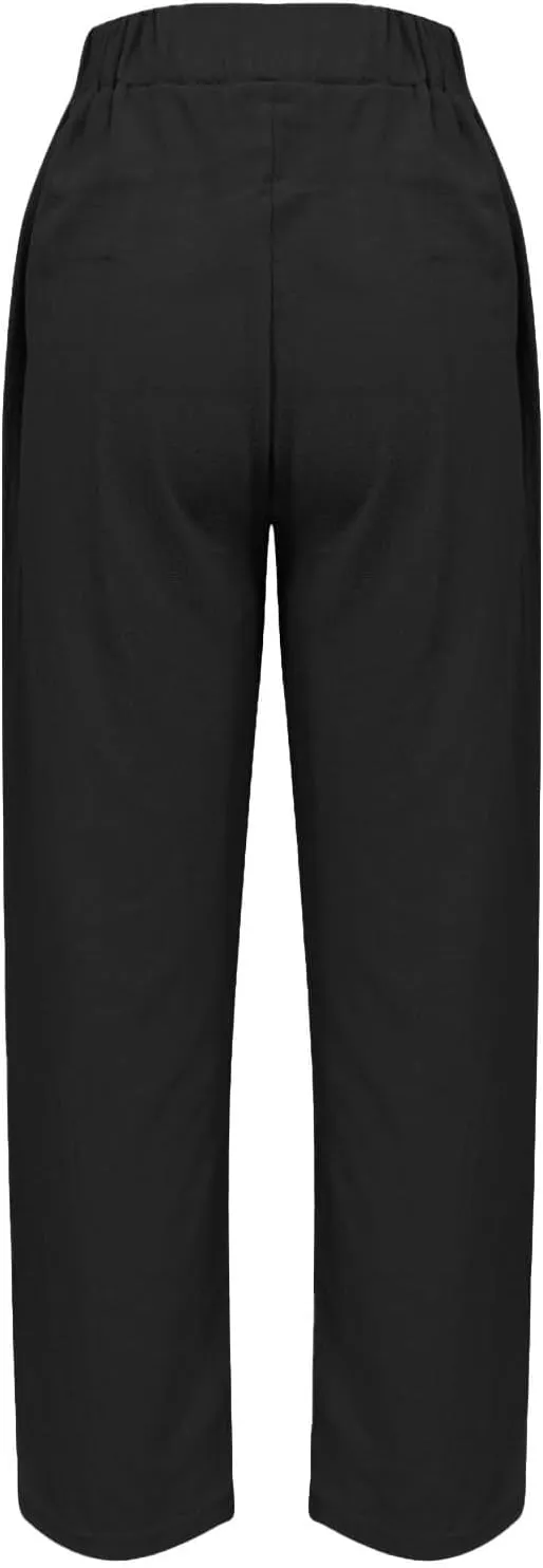 Women's High Waisted Straight Leg Pants Stretchy Business Casual Beach Pants Plus Size Work Trousers with Pockets